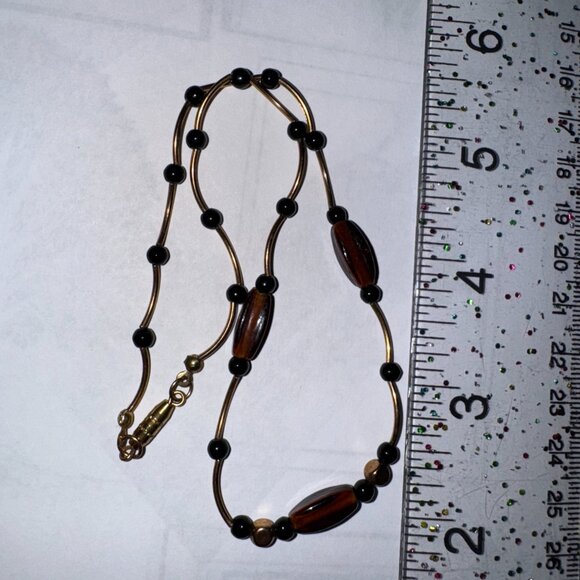 15 1/2" Beaded Gold, Black and Bronze Necklace and Earring Set - Picture 10 of 13